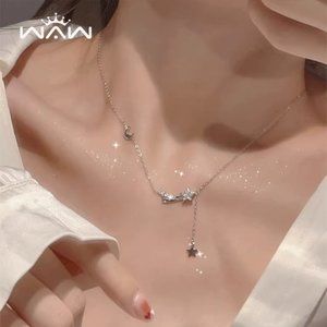 Star and moon zircon necklace